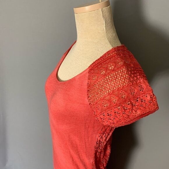 Red Maxi Dress Free People Bleach Dye Crocheted Lace Back Cotton Size Small - Picture 5 of 9
